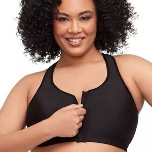 Glamorise Sport Zip Up Front-Closure Wire-free‎ Sports Bra Black Size 42B